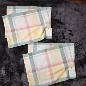 NEW! Threshold 100% Cotton Set Of 4 reversible Pastel Plaid Placemats 14"X19"